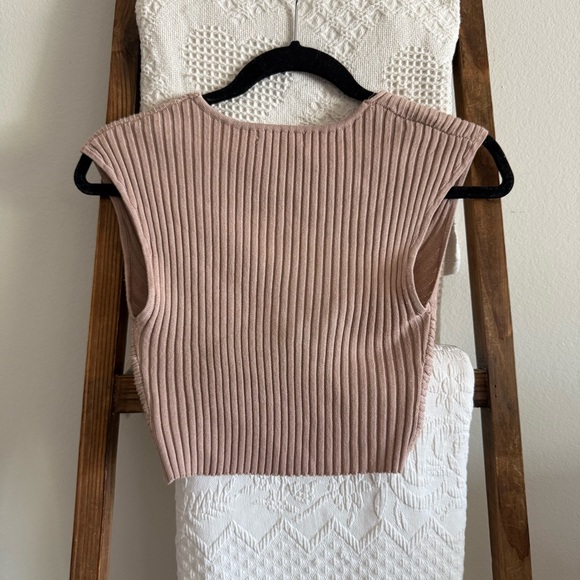 Love Tree Mauve/Brown Ribbed Knit Deep V- neck Twist Cropped Top - Picture 4 of 4